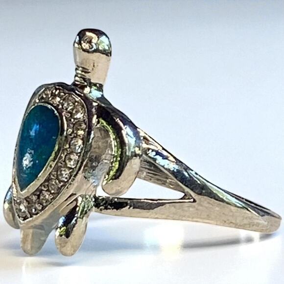 Silver Turtle Ring with Blue Stone - Picture 4 of 6